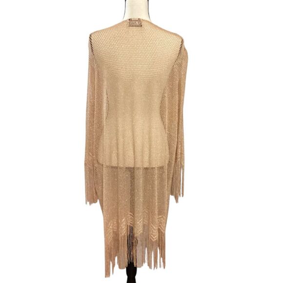 S.L. Fashions Women's Gold Metallic Crochet Fringe Hem Cover-up Kimono Large - Picture 4 of 7